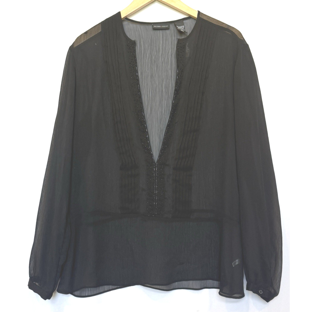 NY & Co Womens Sheer Beaded‎ Whimsigoth Blouse Size 14 Goth Dark Fairy Feminine